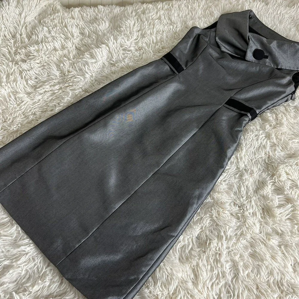 Antonio Melani Gray Fold Over Neck  Black Trim Waist Lined  Side Zip Sz O - Picture 4 of 11